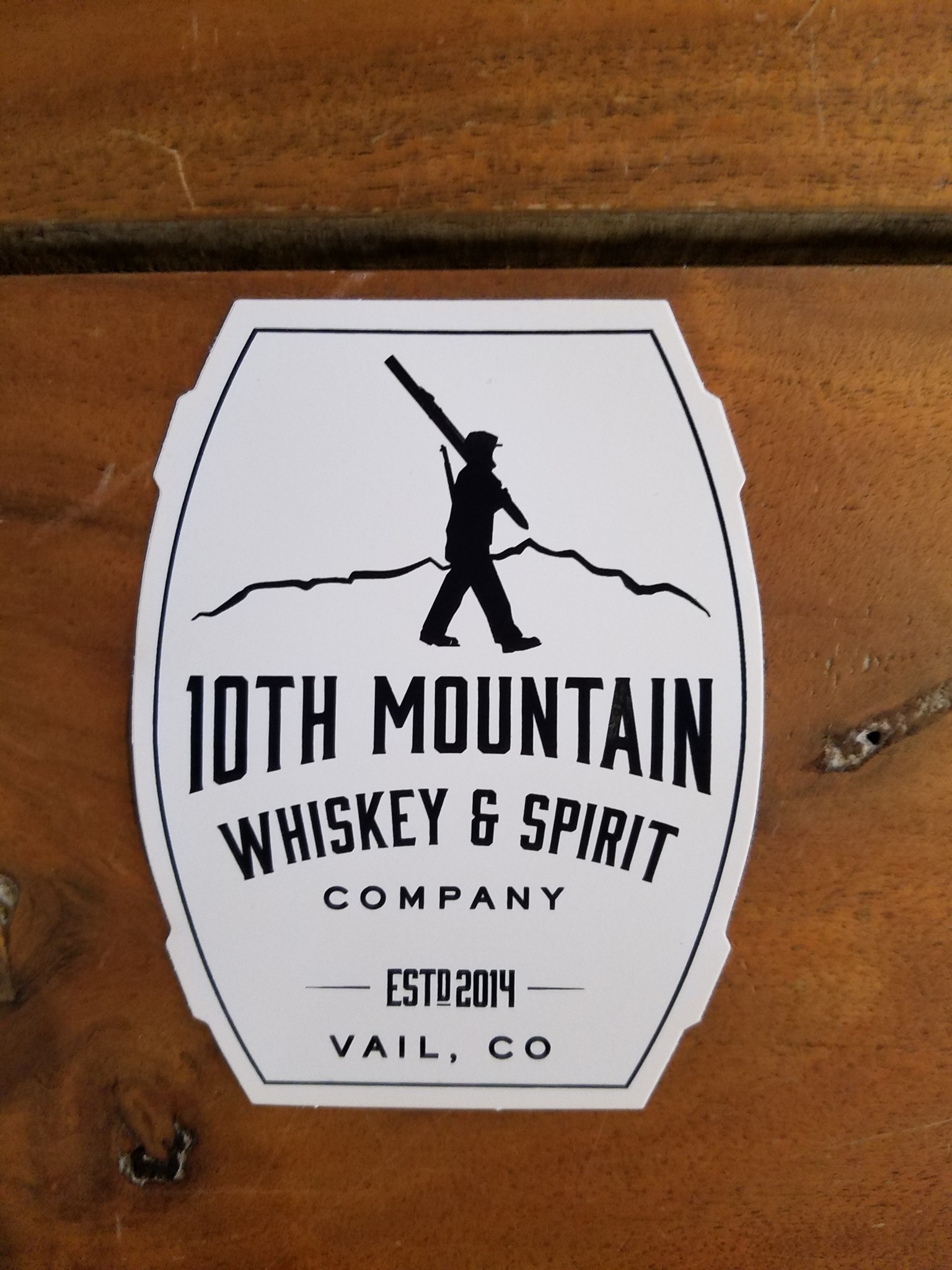 10th Mountain Whiskey & Spirit Co. Sticker - 4" Barrel Logo White