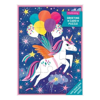 Mudpuppy Unicorn Party Greeting Card Puzzle