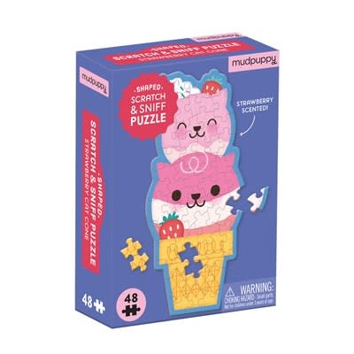 Mudpuppy Strawberry Cat Cone 48 Piece Scratch and Sniff Shaped Mini Puzzle