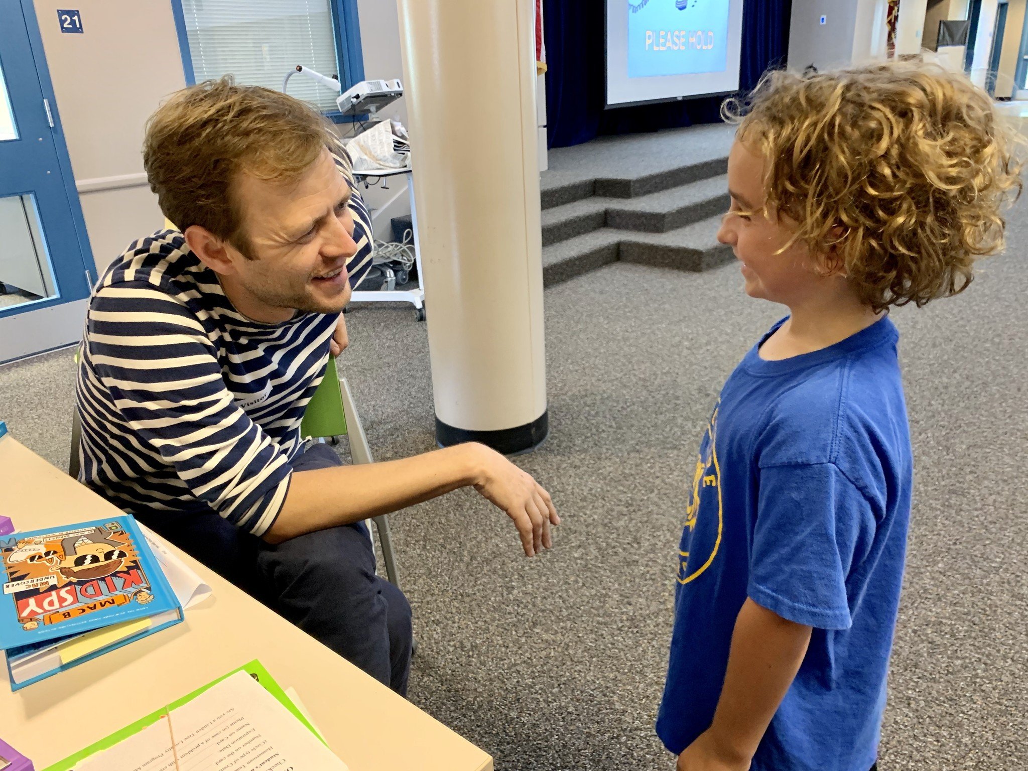 Mac Barnett meeting a student