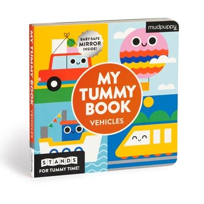 Mudpuppy My Tummy Book Vehicles: High-Contrast Fold-Out Book That Stands for Tummy Time, Baby-Safe Mirror Inside!