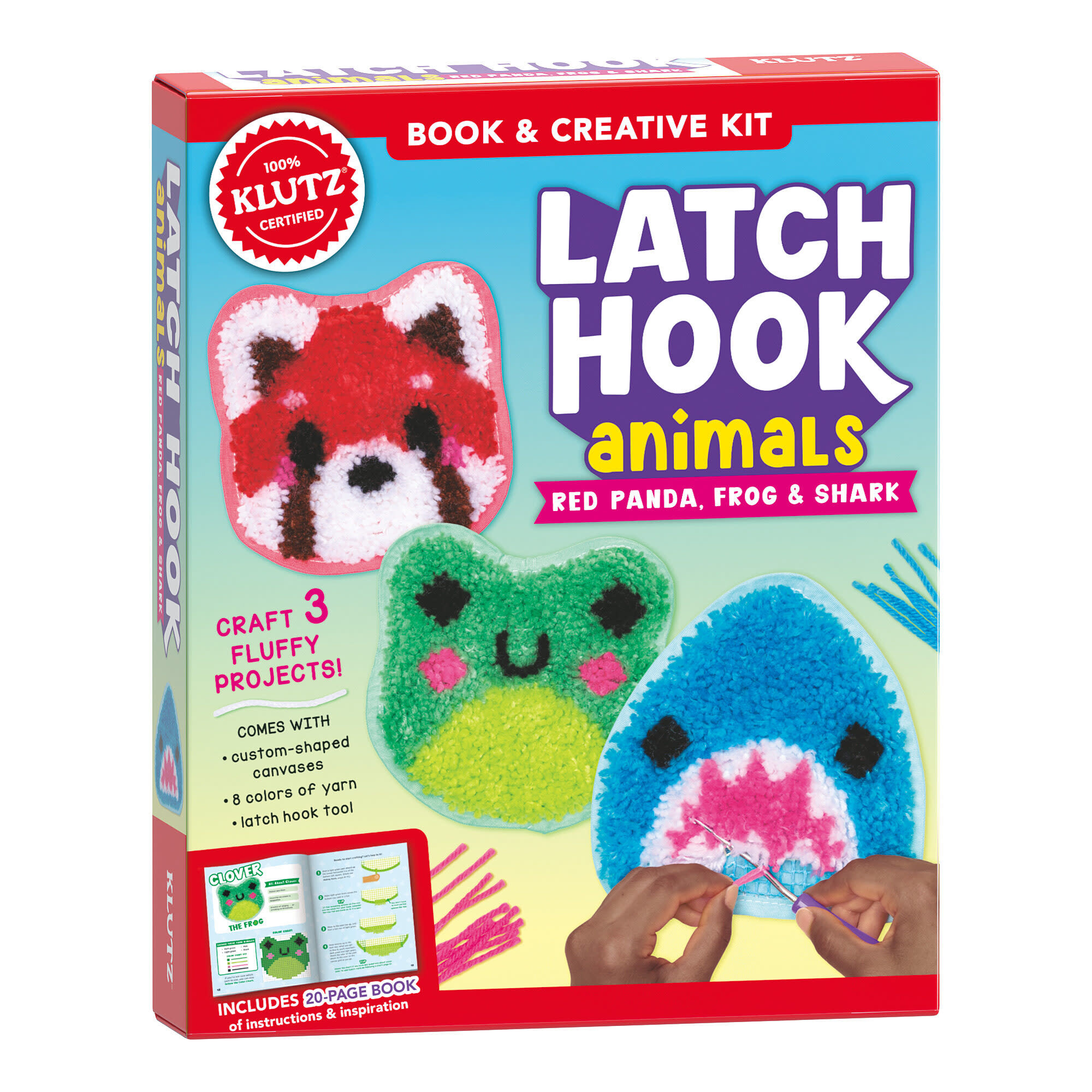 Klutz Latch Hook Animals: Red Panda, Frog & Shark