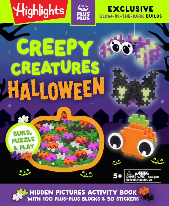Highlights Press Creepy Creatures Halloween: Build, Puzzle & Play: Hidden Pictures Activity Book with 100 Plus-Plus Blocks & 50 Stickers