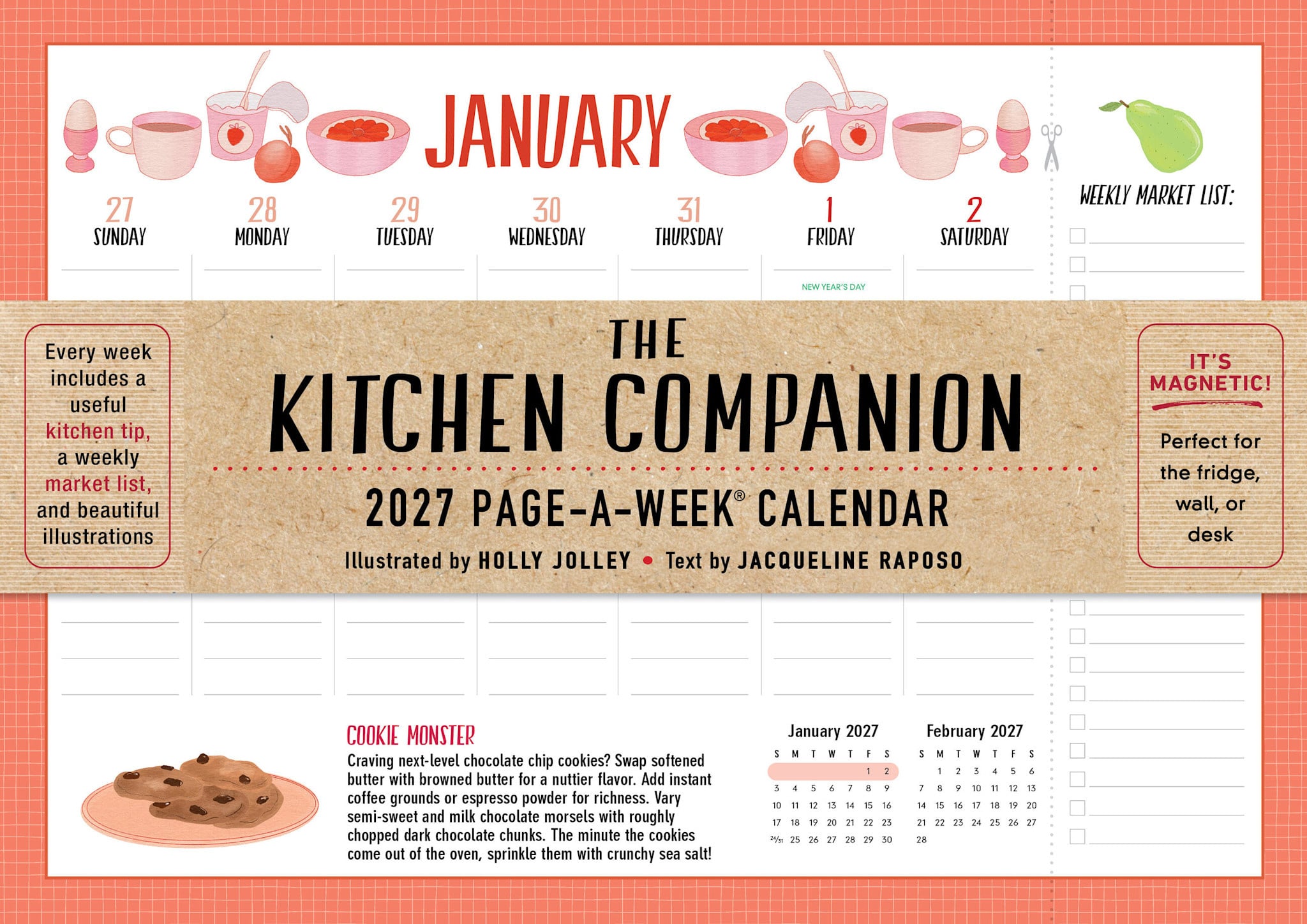 Workman Publishing Company The Kitchen Companion Page-A-Week Calendar 2027: It's Magnetic! Perfect for the Fridge, Wall, or Desk