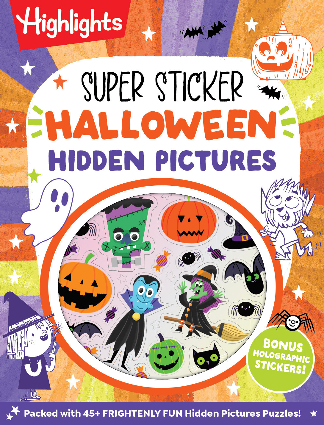 Highlights Press Super Sticker Halloween Hidden Pictures: Halloween Sticker Activity Book with Holographic Foil Stickers and Puzzles, Halloween Kids Gift for Ages 6 and Up