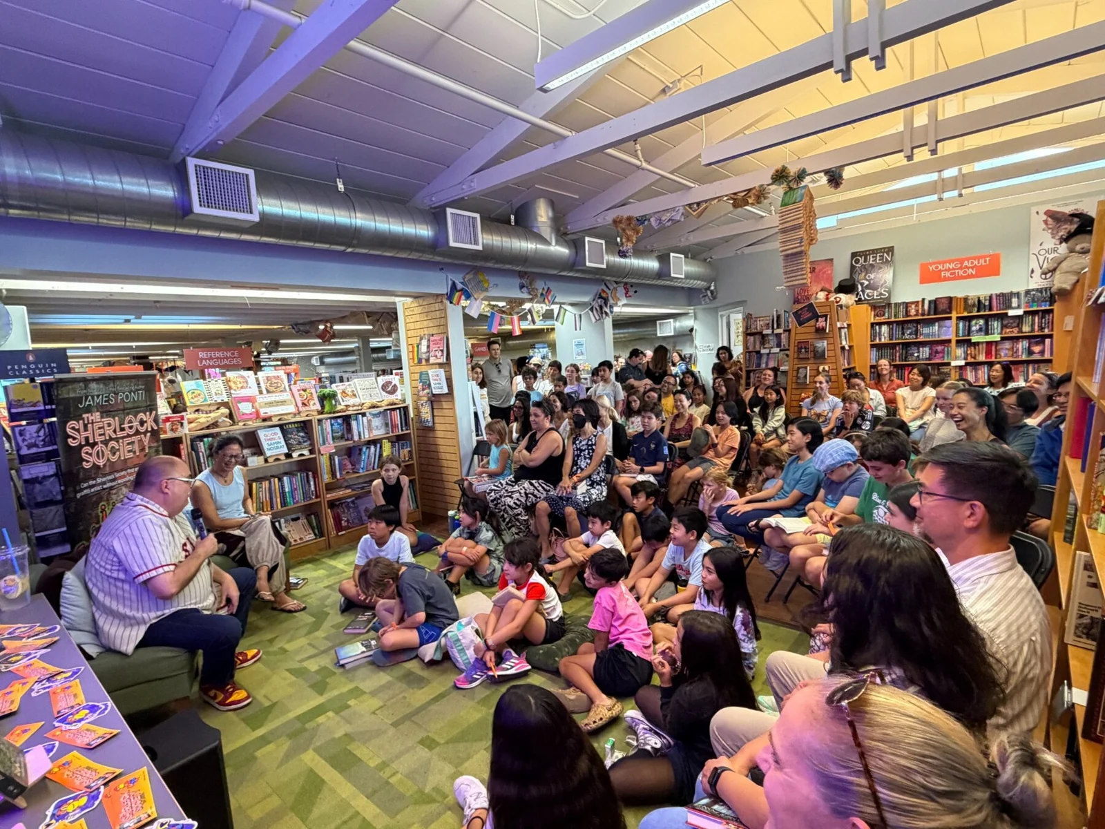 Families gathered for an author conversation at Linden Tree Books
