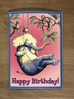 Greeting card, Elephant On Swing Birthday Card