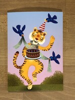 Greeting card, Kids Bday card - Tiger & Birds & Cake