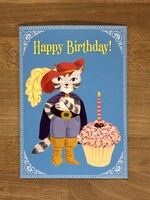 Greeting Card - Cat With Giant Cupcake Birthday