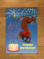 Greeting card, Dog & Fireworks Birthday Card