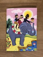 Greeting card, Kids bday card - Monkeys On Elephant
