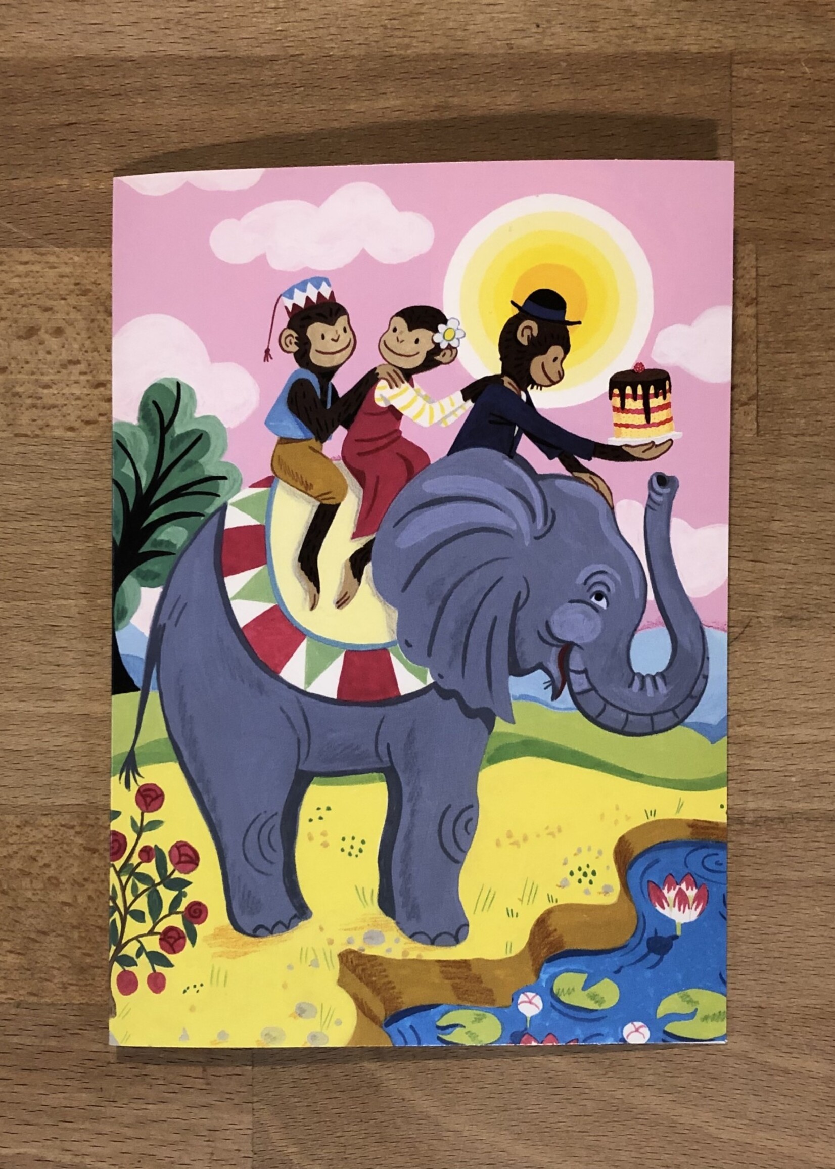 Greeting card, Kids bday card - Monkeys On Elephant