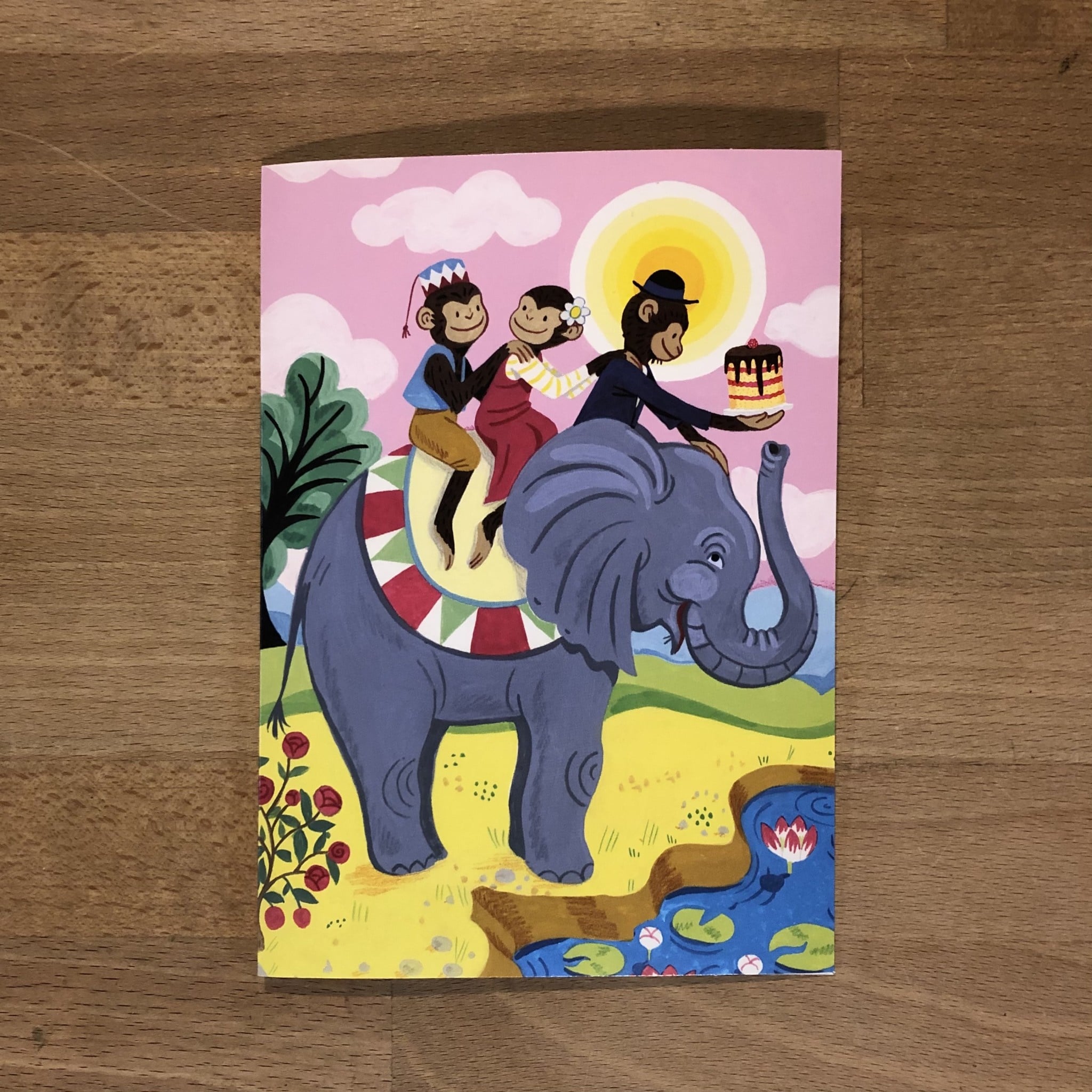 Greeting card, Kids bday card - Monkeys On Elephant