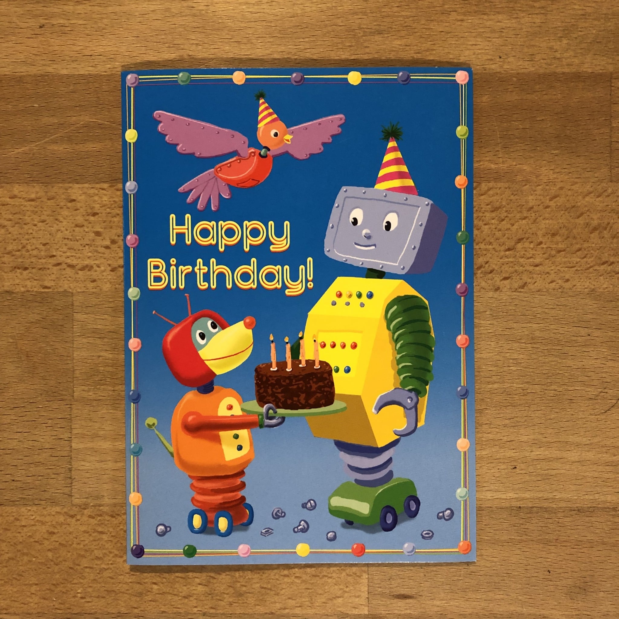 Greeting card, Kids Bday Card - Robot Dog Offers Cake