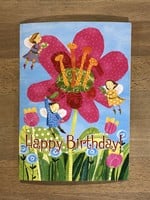 Greeting card, Fairies With Giant Pink Flowers