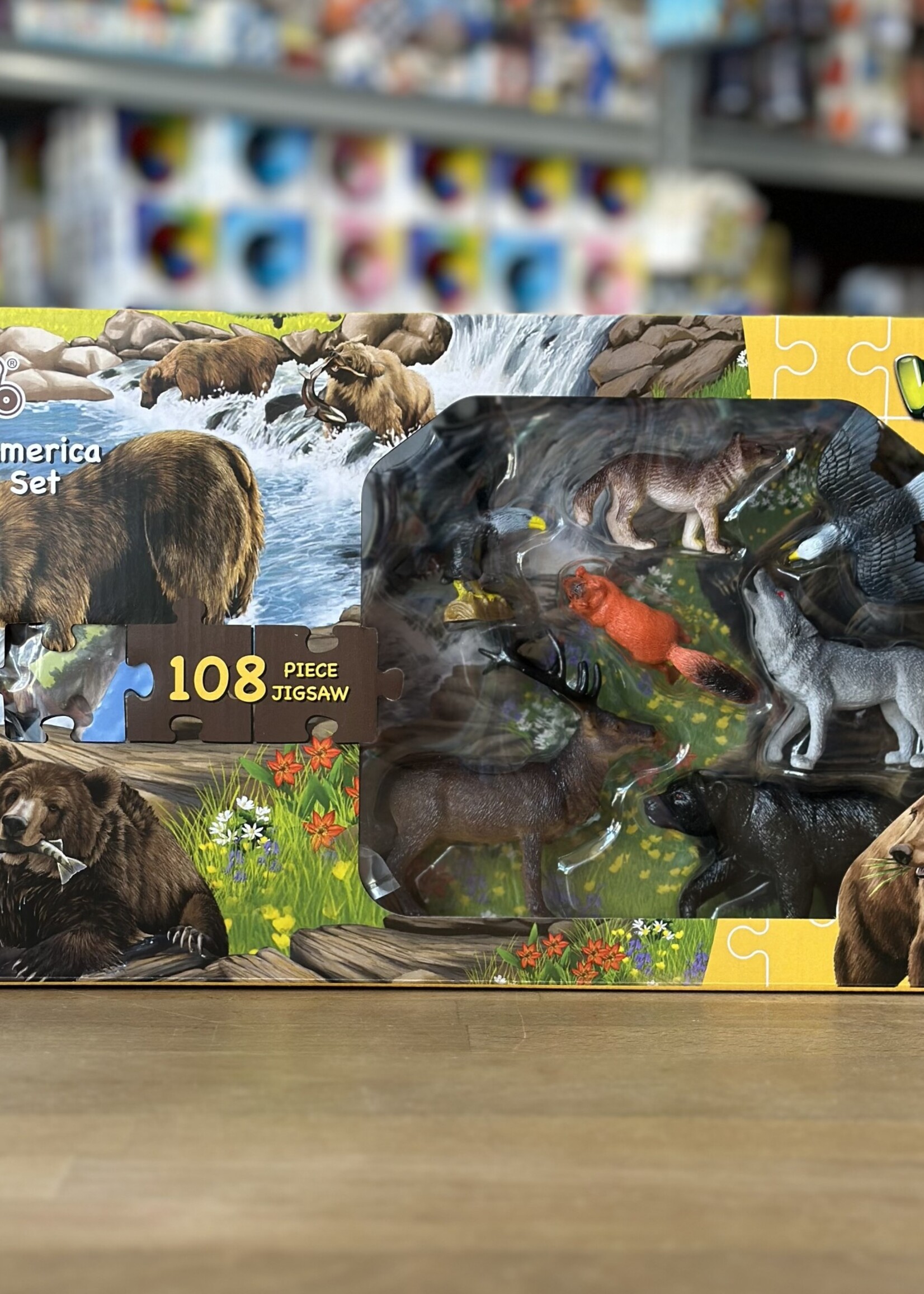 Wenno Puzzle - North American Animals 108 Pc. (w/ 7 Figurines)