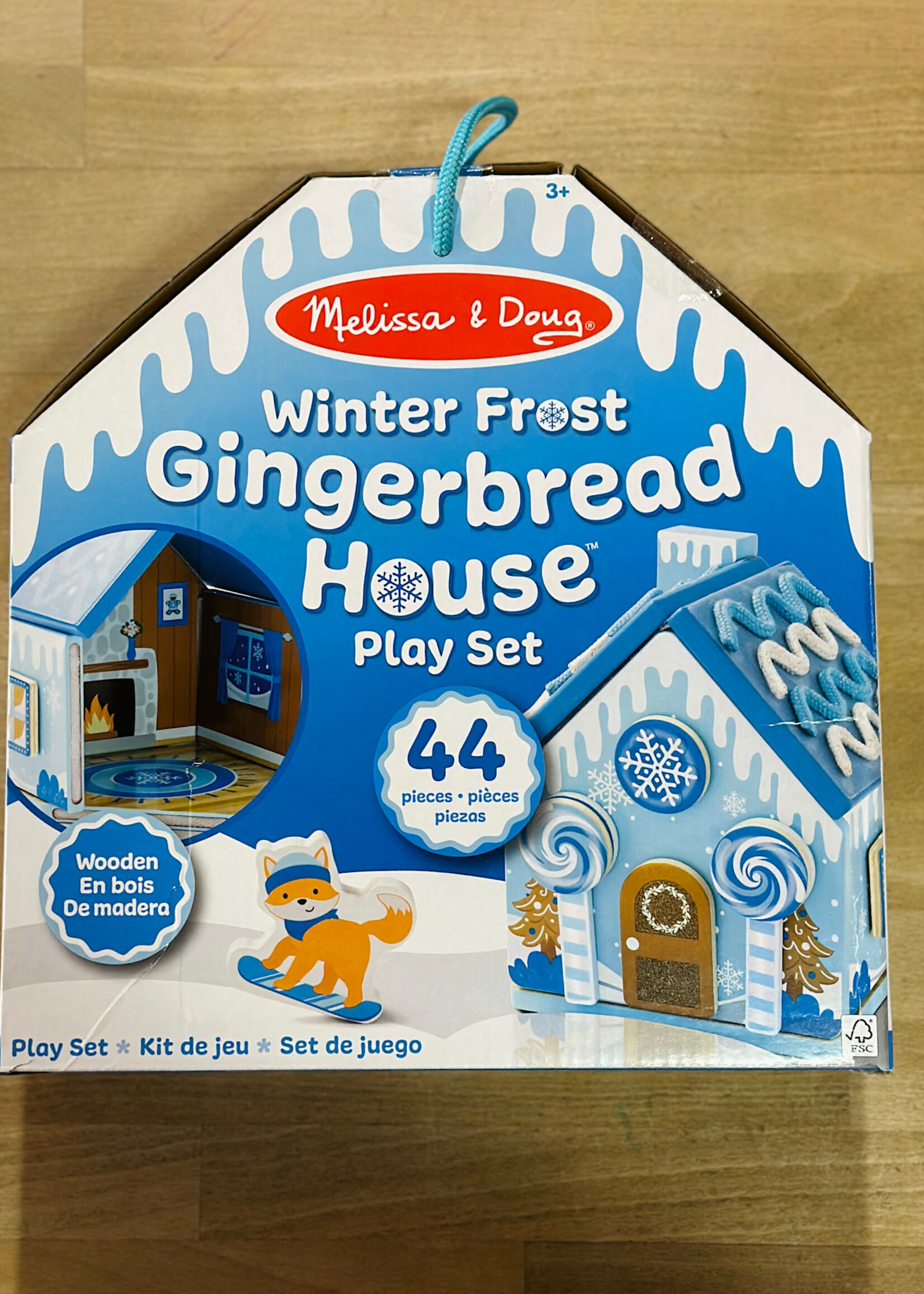 Melissa & Doug Wooden Gingerbread House Play Set - Winter Frost