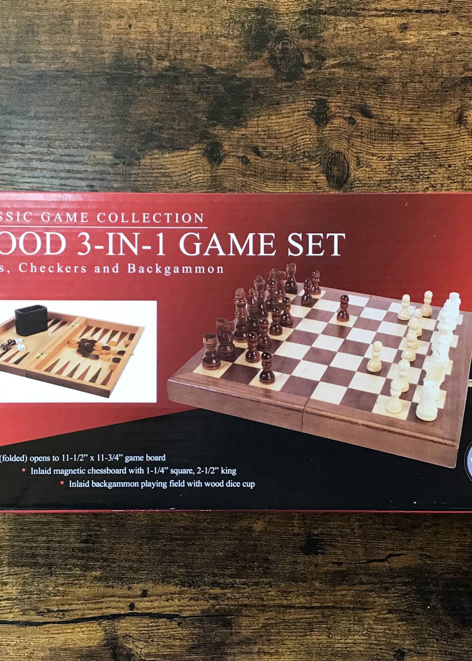 University Games Game - Wood 3-in-1 Game Set (Chess, Checkers, & Backgammon)