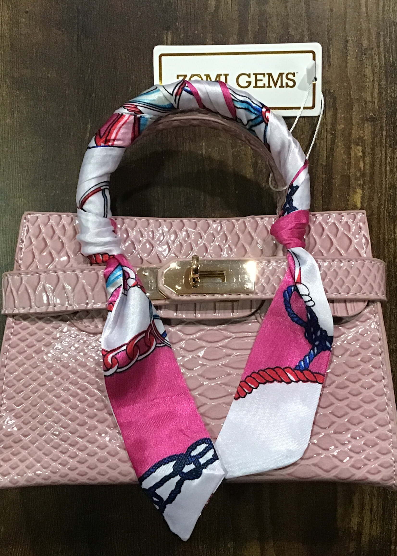 Zomi Gems Crocodile Scarf Handbag (Pink)