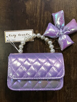 Zomi Gems Shiny Quilted Fluffy Bow Handbag (Purple)