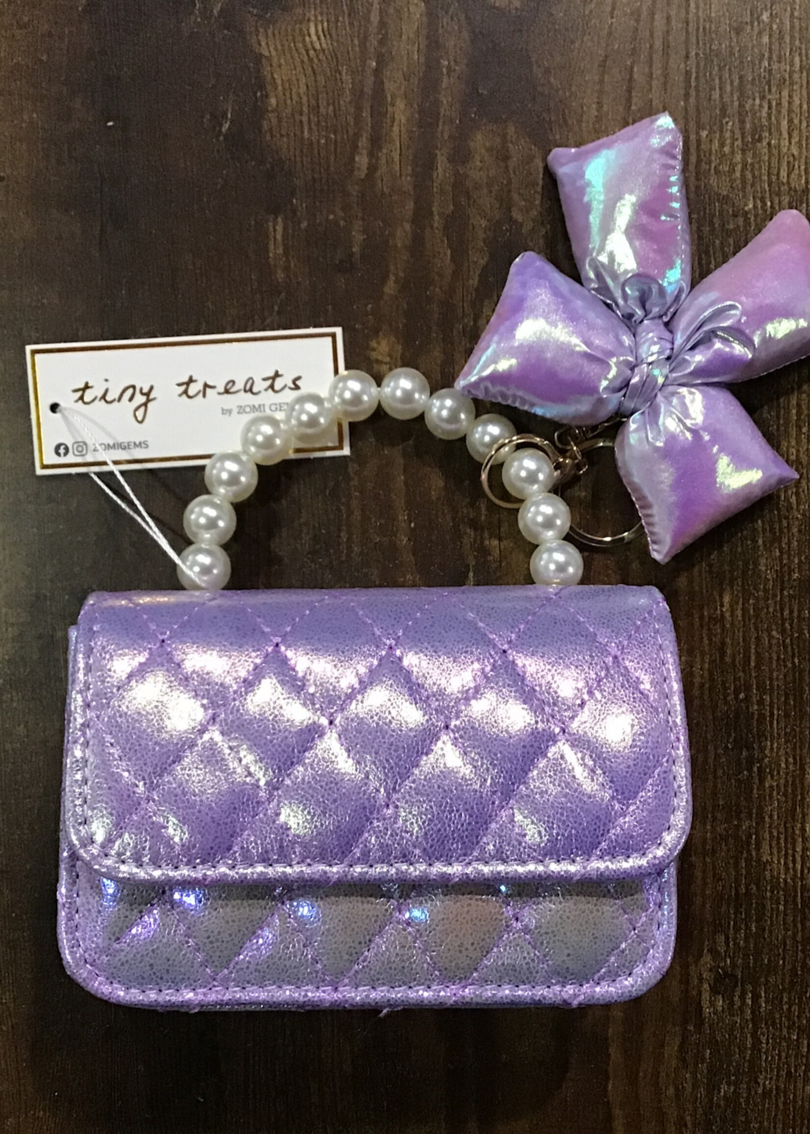 Zomi Gems Shiny Quilted Fluffy Bow Handbag (Purple)