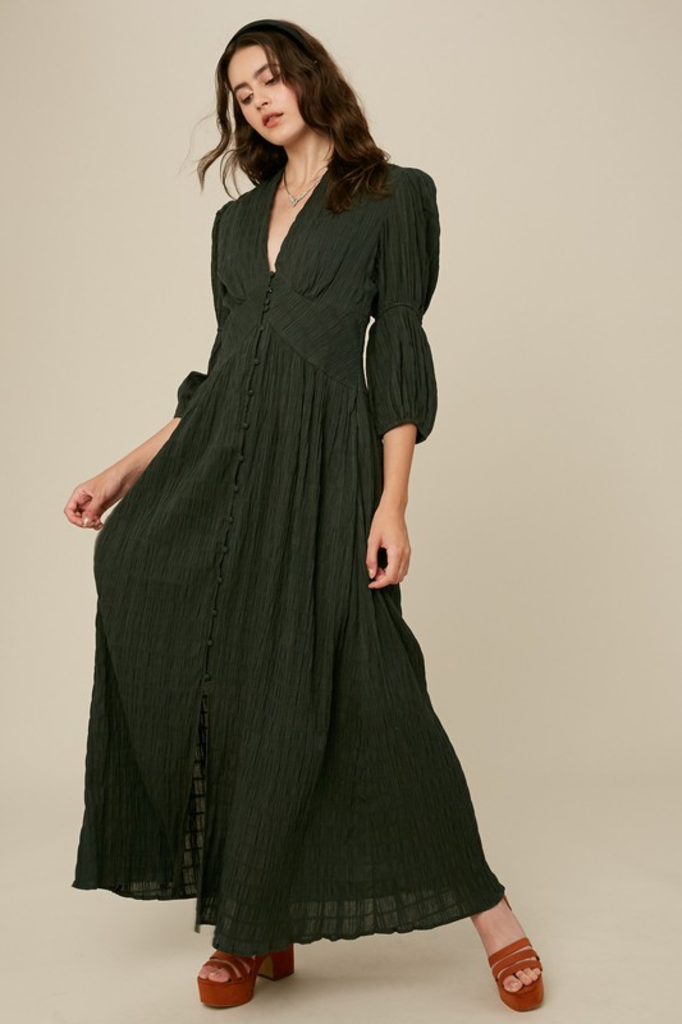 plunge maxi dress with sleeves
