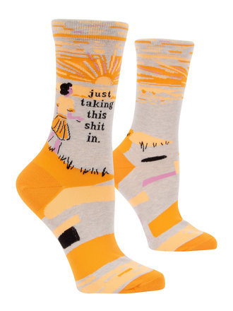 Blue Q "Just Taking It In" Women's Crew Socks Blue Q "Just Taking It In" Women's Crew Socks