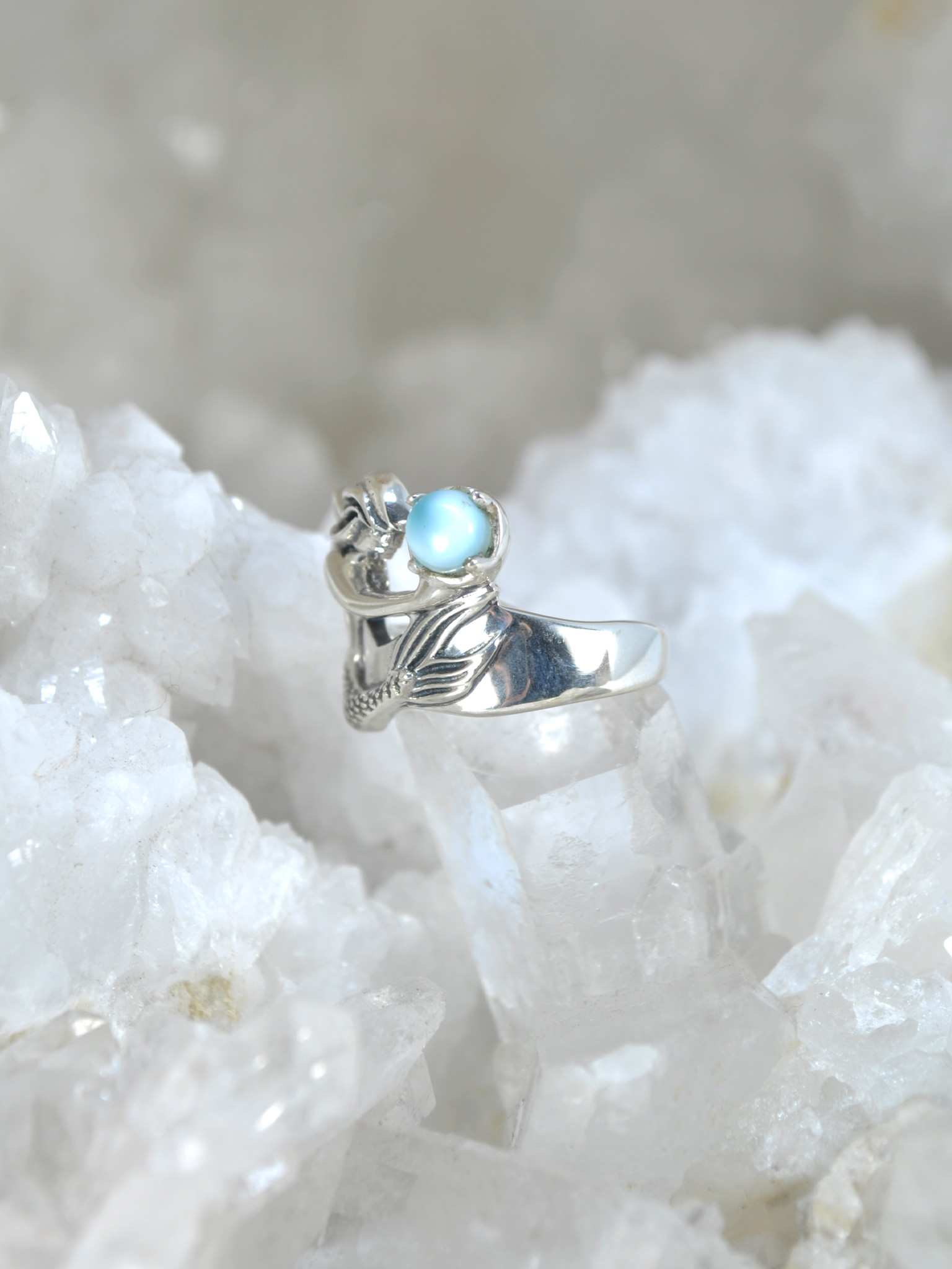 Aqua ring in sterling silver with Larimar by marahlago