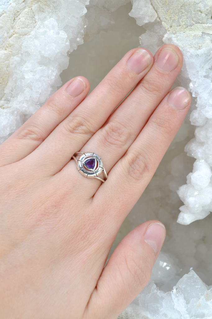 Amethyst Triangle Sterling Ring