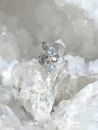 Herkimer Diamond + Blue Topaz Sterling Ring Herkimer Diamond + Blue Topaz Sterling Ring
