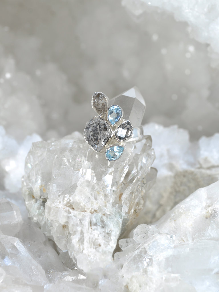 Herkimer Diamond + Blue Topaz Sterling Ring