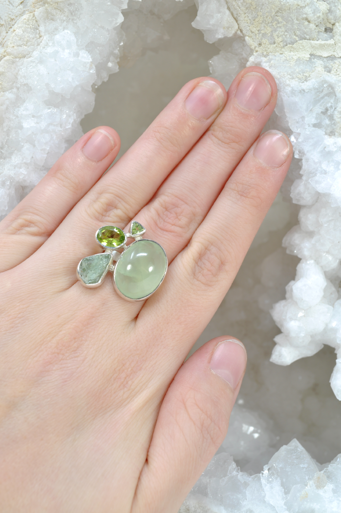 Prehnite + Peridot Sterling Ring