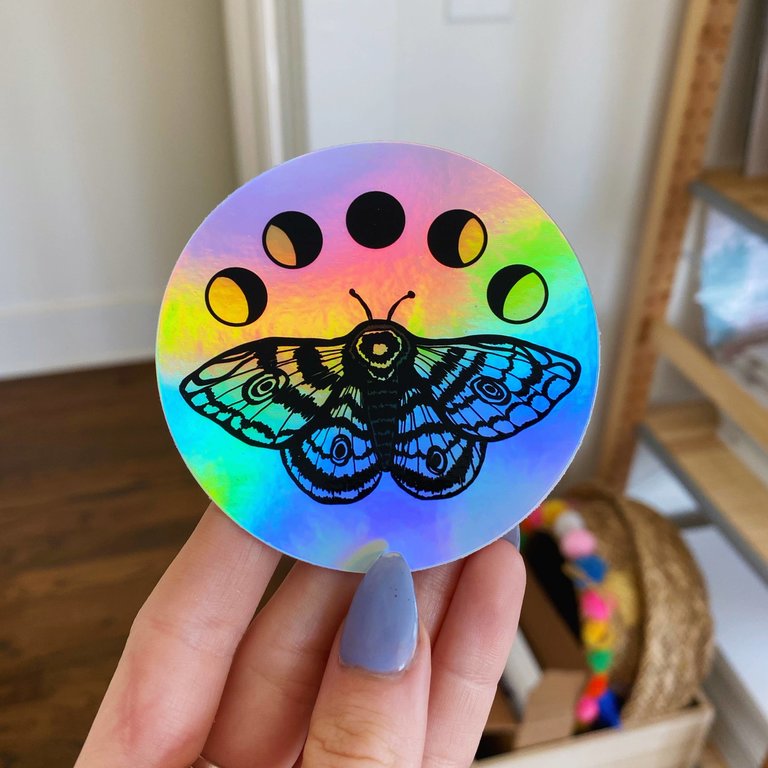 Holographic Moth + Moons Sticker