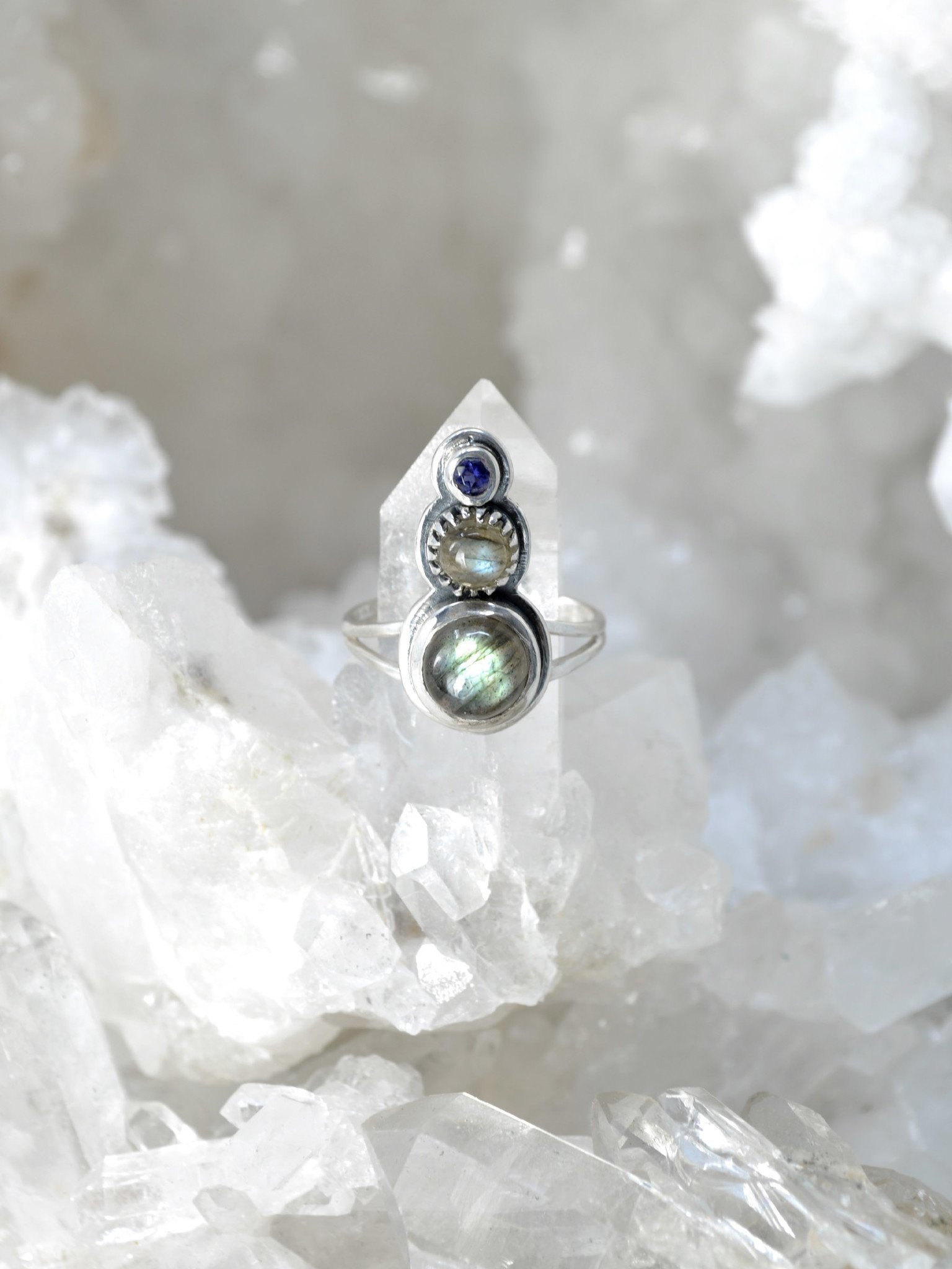 Labradorite + Iolite Triple Sphere Sterling Silver Ring - Size 9 ...