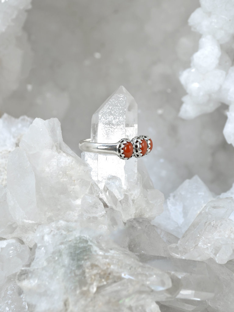 Triple Coral Sterling Ring