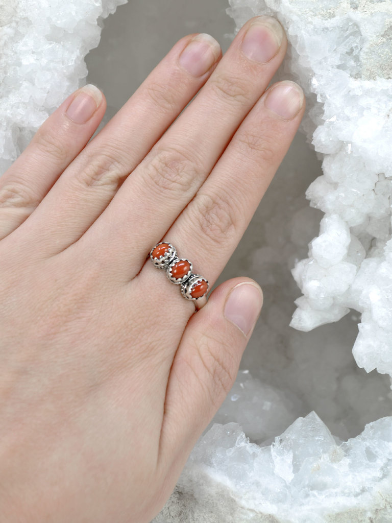 Triple Coral Sterling Ring