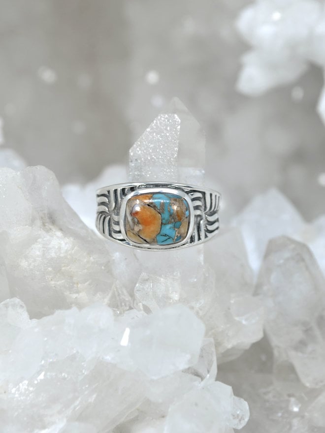 Spiney Oyster Turquoise Botanical Ring - iluvthatstore.com