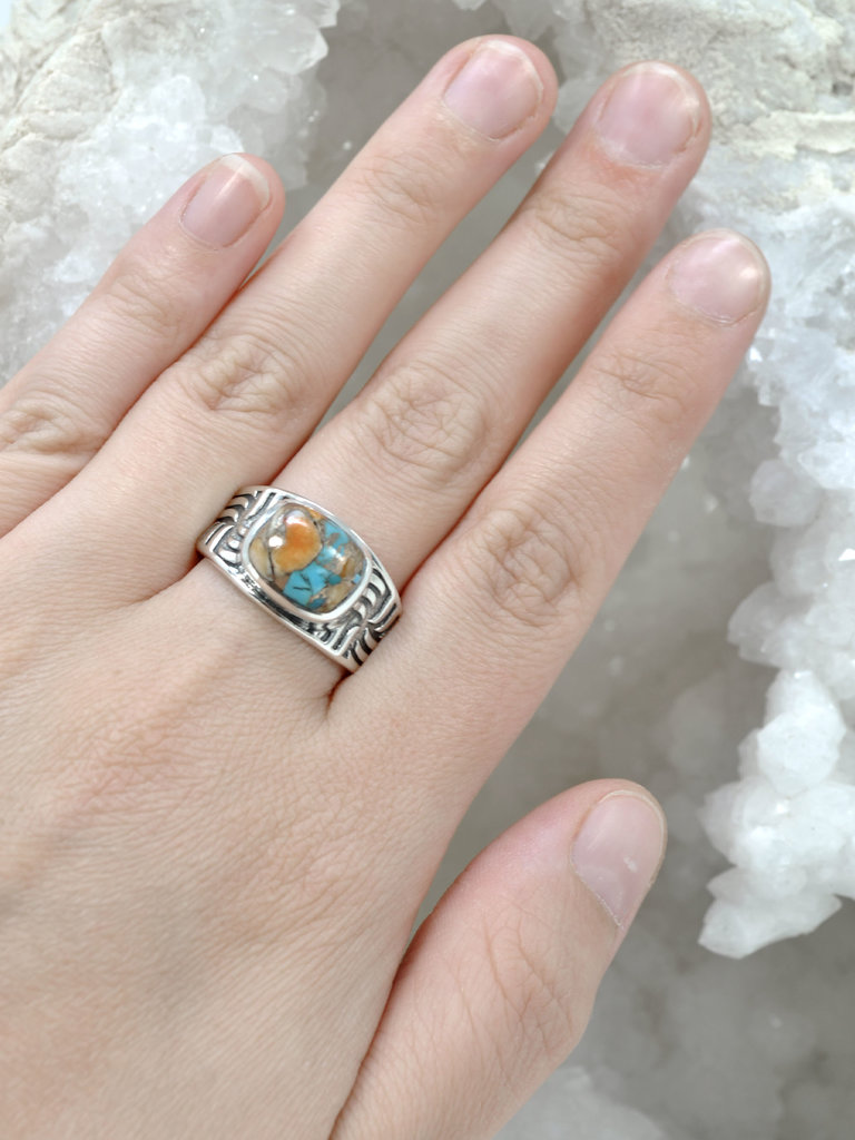 Geometric Oyster Turquoise Ring