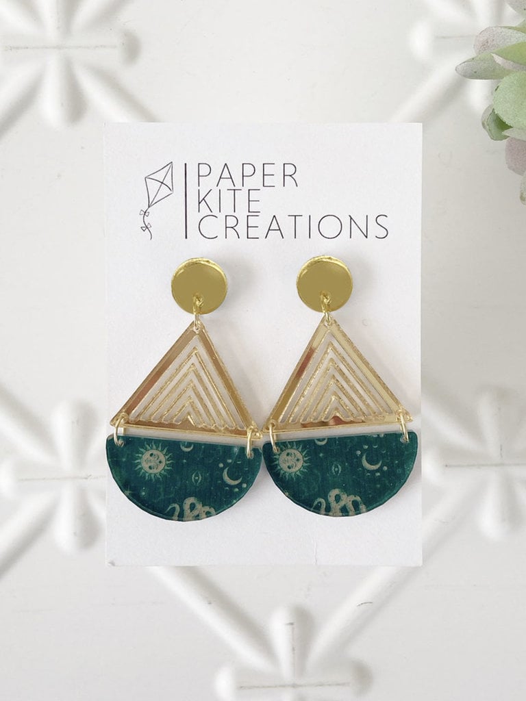 Paper Kite Creations Triangle Celestial  Dangle Earrings