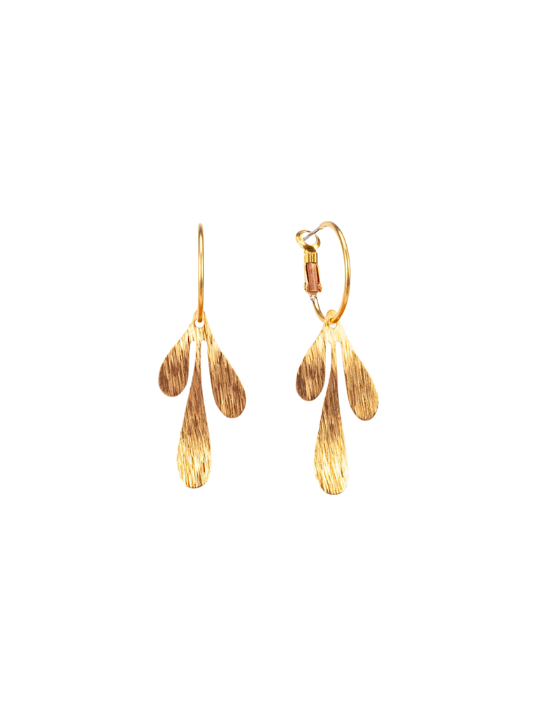Graphic Brass Leaf Earrings on Hoops