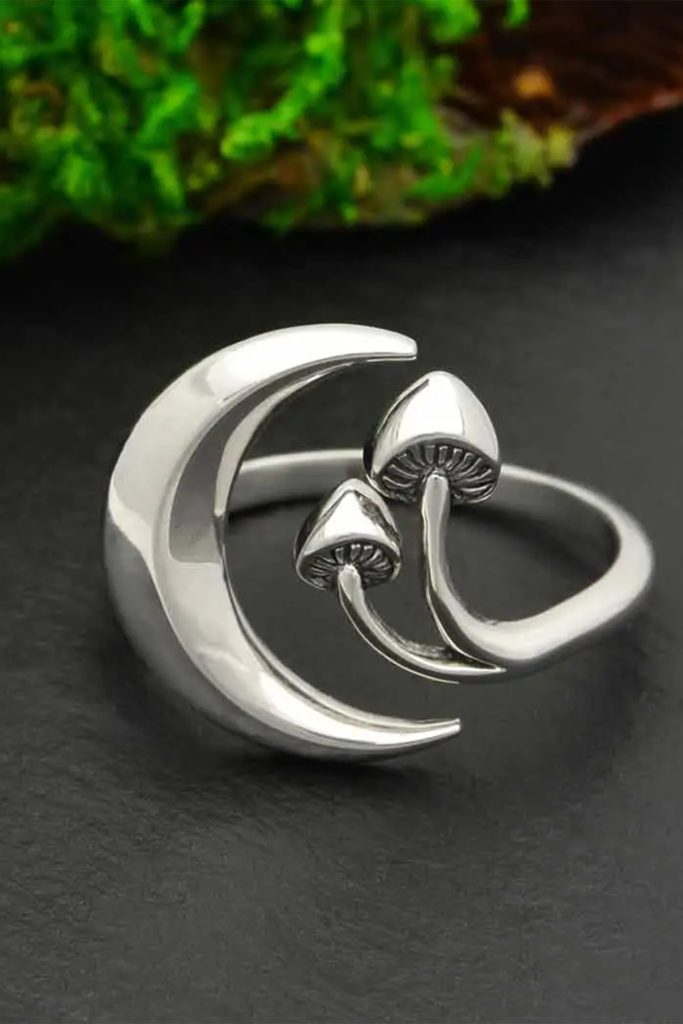 Silver Moon & Mushroom Ring