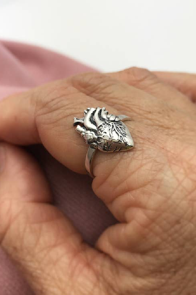 Silver Anatomical Heart Ring
