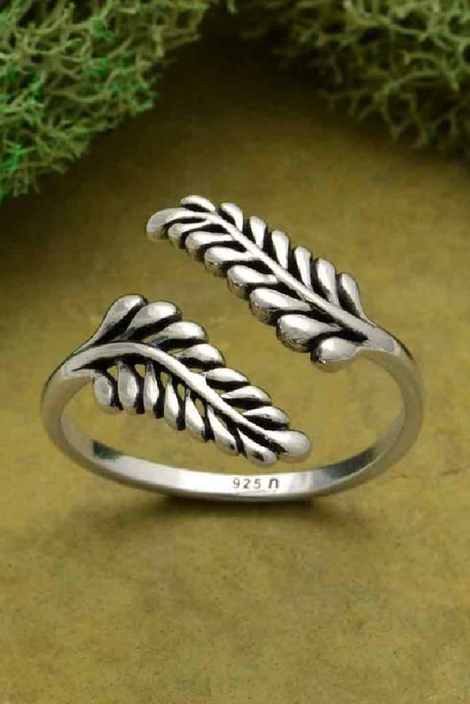 Silver Sprig Leaf Open Ring