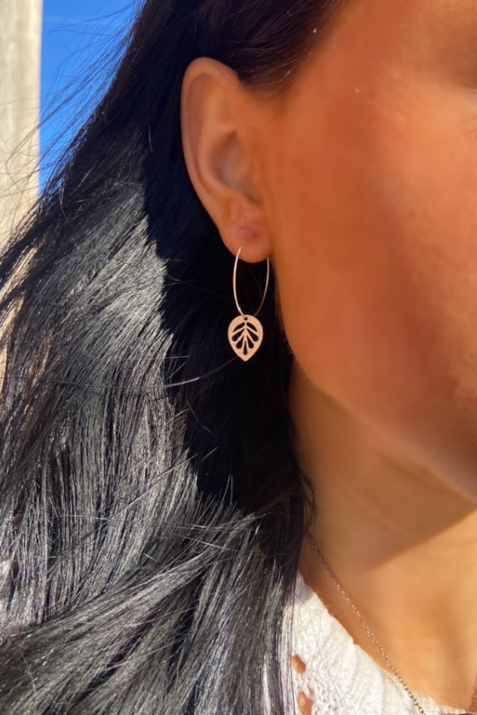 Silver Leaf Charm Hoops