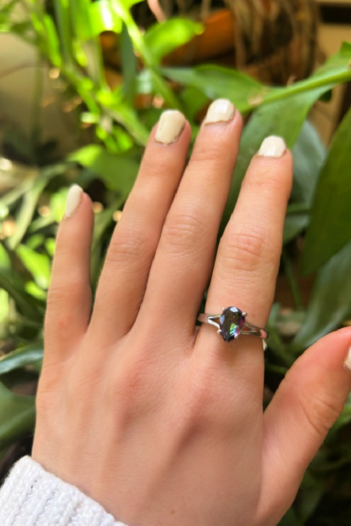 Amazon.com: Mystic Topaz Engagement Ring Sterling Silver Mystic Topaz Ring  Statement Ring Promise Ring Anniversary Ring Wedding Ring Rainbow Ring CZ  Ring : Handmade Products