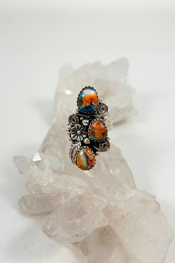 Spiney Oyster Turquoise Botanical Ring