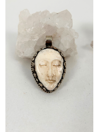 Tibetan Face Carved Bone Pendant
