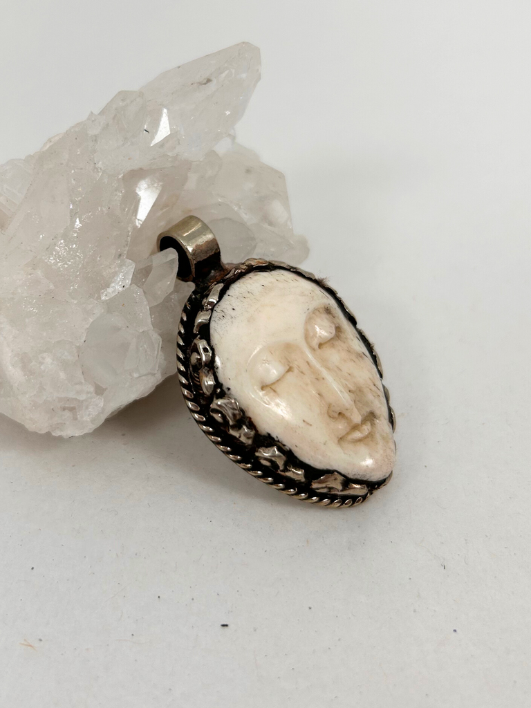 Tibetan Face Carved Bone Pendant