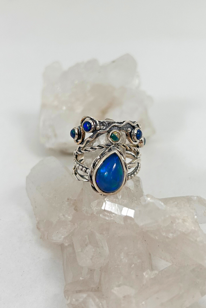Opal Teardrops + Dots Ring