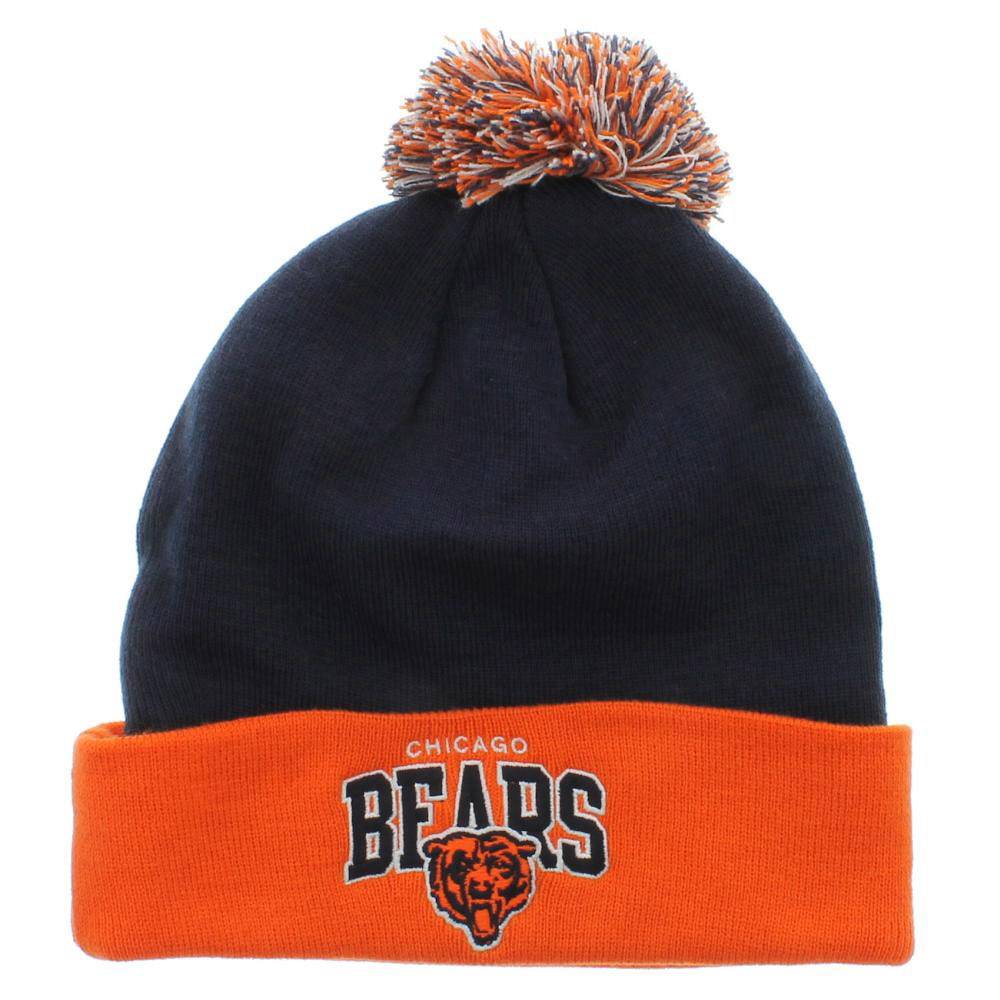 Chicago Bears Cuffed Knit Hat- navy with orange cuff & pom - Packerland ...